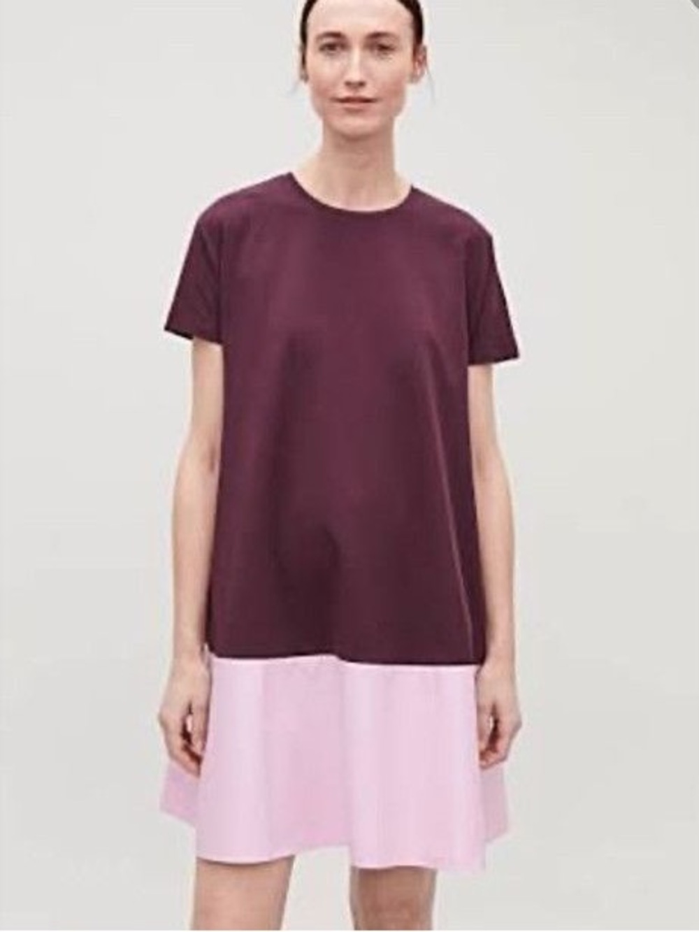 COS M Colorblock Short Sleeve Casual Swing Dress Minimalist Relaxed Fit Modern